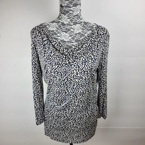 Weekend Max Mara Womens  Cowl Neckline Top Blue & White Print Sz M